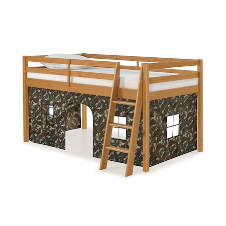 Alaterre Furniture Roxy Twin Wood Junior Loft Bed with Cinnamon with Green Camo Bottom Tent AJRX10CIATCGN
